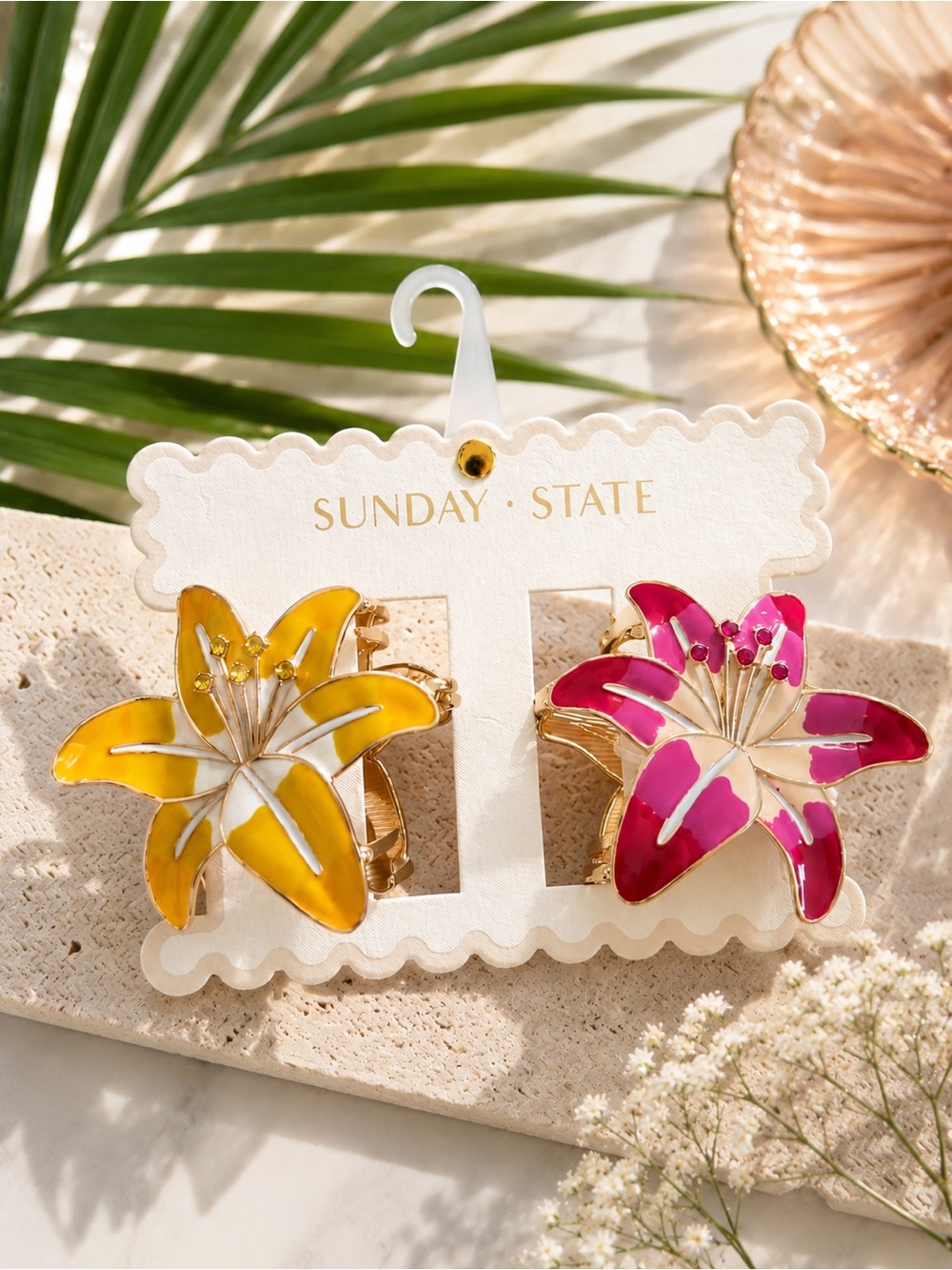 Sunday State Floral Enamel Clip-On Earrings — Yellow & Pink NWT